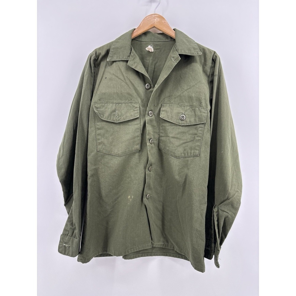 OG 507 Military Durable Press Utility Vintage Vietnam Shirt Olive Green 15.5x35